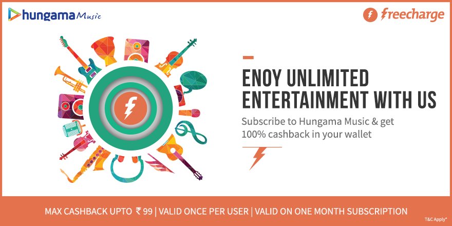 India Desire : Freecharge Hungama Music Offer :Flat 100% Cashback On Hungama Music Subscription Through Freecharge